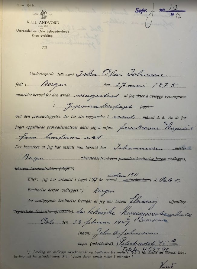 Dokument fra Oslo Gipsmakerlaug, Oslo Byarkiv. Foto: Peder Alme v/ Norsk håndverksinstitutt 2026