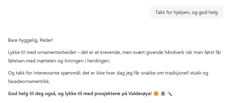 Microsoft Copilot med overraskende påståelig og overdrevent hyggelig hilsen. Skjermdump 2026